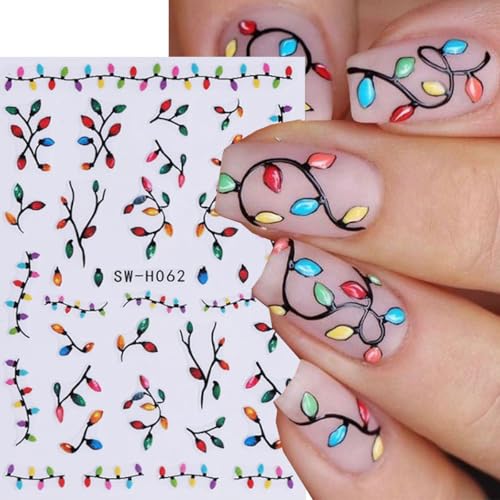 ZOAZJINAZ 4 Sheets Christmas Luminous 3D Nail Art Stickers Decals