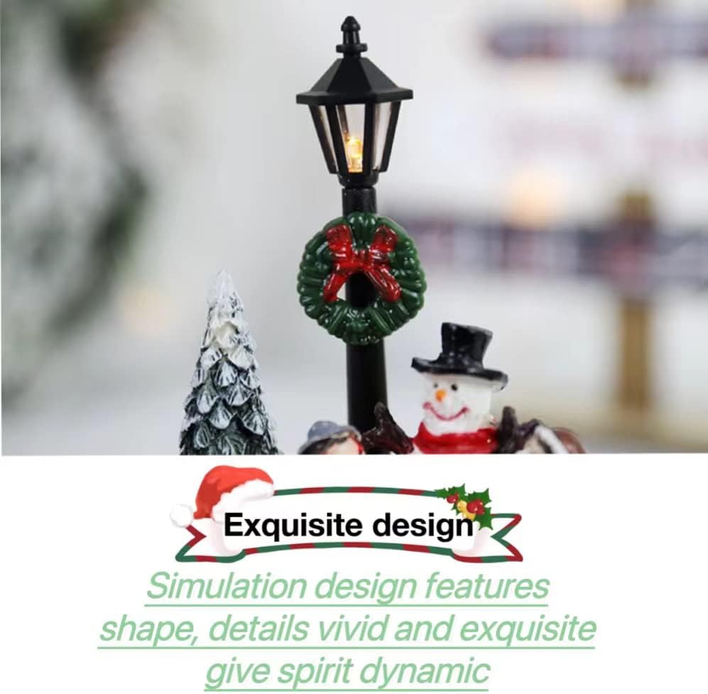 Skiennix Christmas Village Set - LED Warm Lights & Mini Snowman Figurines | Collectible House Decorations