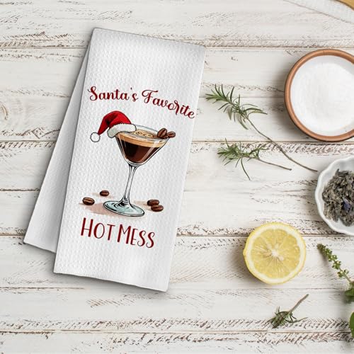 Espresso Martini Christmas Kitchen Towels - 16x24 in Hand Towels, Santa’s Favorite Gift