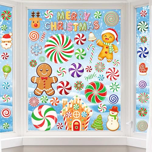 Christmas Candy Window Decals & Stickers - Holiday Holiday Decorations for Glass & Walls