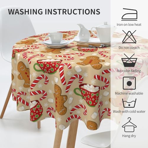 Round Christmas Tablecloth 70x70 Inch Brown Gingerbread Man - Holiday Decor