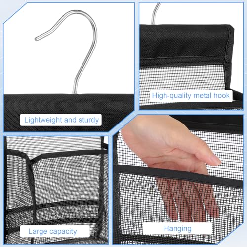 WJIAAA Black Mesh Shower Caddy Hanging Organizer with Rotating Hooks