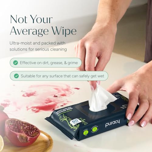 Puracy Non-Toxic All-Purpose Cleaning Wipes, Lemongrass, 50 Count