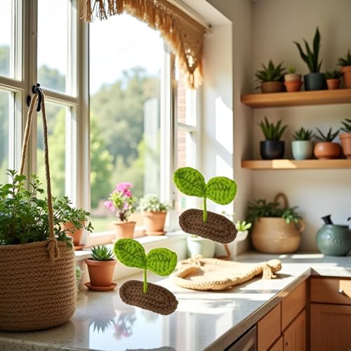 Hand Knitted Bean Sprout Hair Clips 2-Pack Cute Plant Barrettes