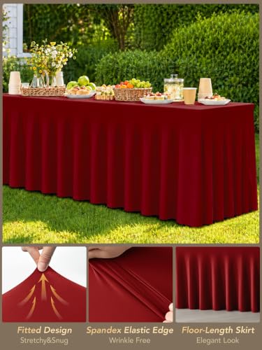Red Elastic Fitted Table Cloth Skirt for 6FT Rectangle Tables - 6 Pack