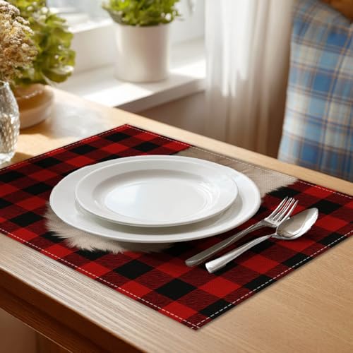 HOMETITUTE Valentine Placemats Set of 4 - Red Plaid Puppy Design