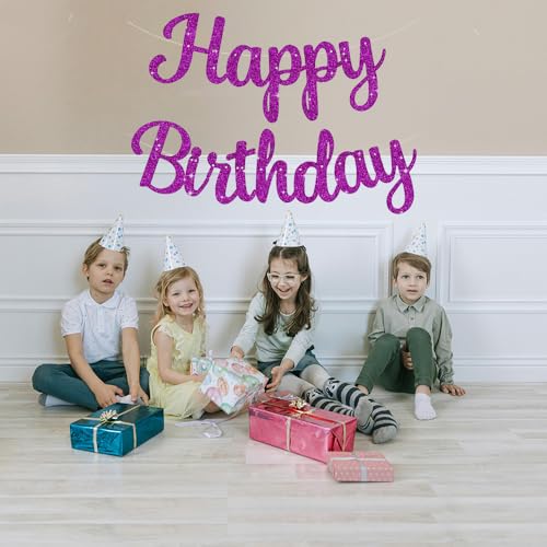 Happy Birthday Banner - Glitter Purple Party Decorations for Women