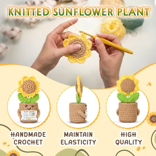 Handmade Mini Sunflower Crochet Gift for Sisters with Message Card