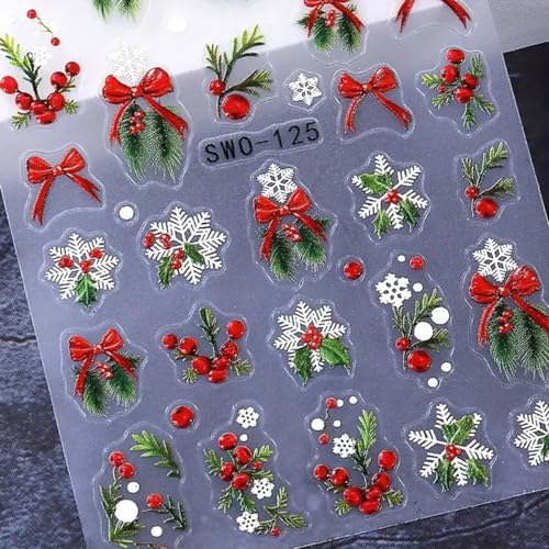 Christmas 3D Nail Art Stickers Decals - Winter Snowflake & Holly (3 Sheets)