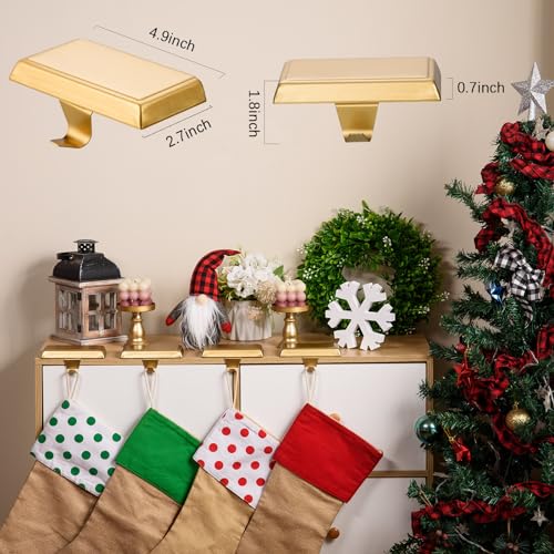 Gold Christmas Stocking Holders Set of 6 - Heavy Duty Mantel Ornament Hooks