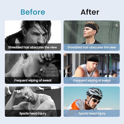 6PCS Moisture Wicking Men's Athletic Headbands - Sweat Head Bands for Sports, Running, Workout, Gym, Cycling, Football, Yoga