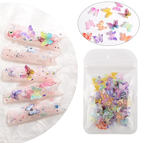 3D Butterfly Nail Charms Resin Nail Art Decorations 100 Pcs Mix Colors
