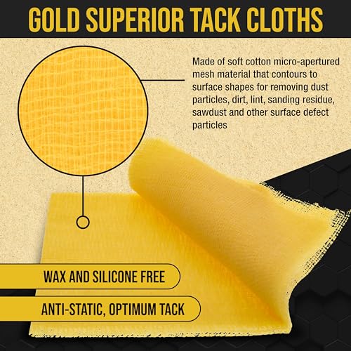 Dura-Gold Pure Gold Tack Cloths (Pack of 6) for Woodworking & Automotive Painting