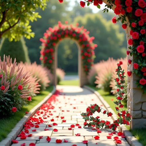 HODASHI Red Peony Artificial Flower Garland Silk Hanging Vine for Wedding