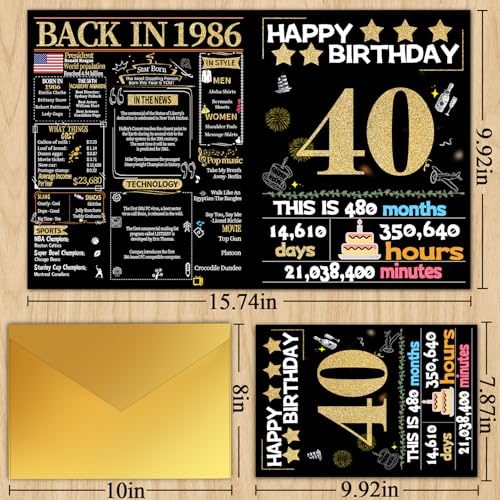 Joycard 40th Birthday Card with Envelope, Back in 1986 Party Decor Gift for Men Women