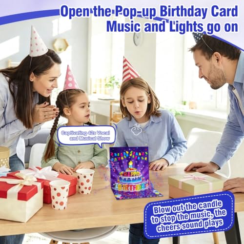 FaCraft Pop Up Musical Birthday Card - Amethyst Purple, LED Light & Sound