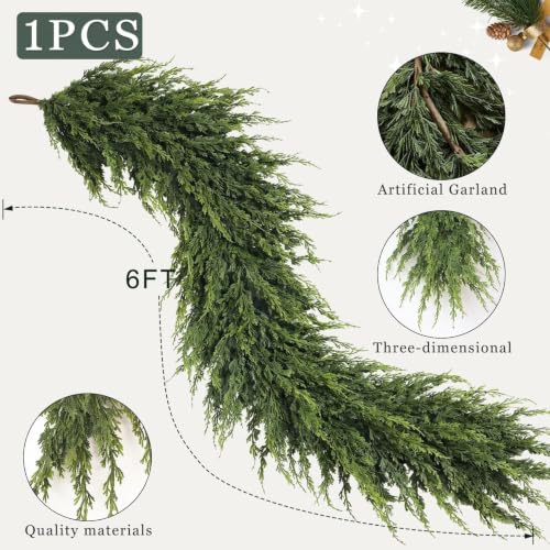 Artificial Cedar Garland for Fireplace and Holiday Decor - 6 FT, Full & Realistic