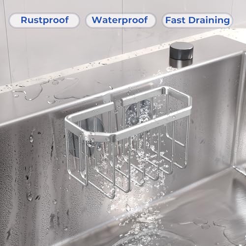 Aluminum Sponge Holder Sink Organizer with Suction Cups - Silver