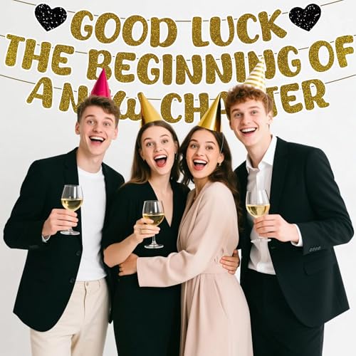 Gold Glitter Good Luck Banner Garland - 3 Pcs Farewell Decorations