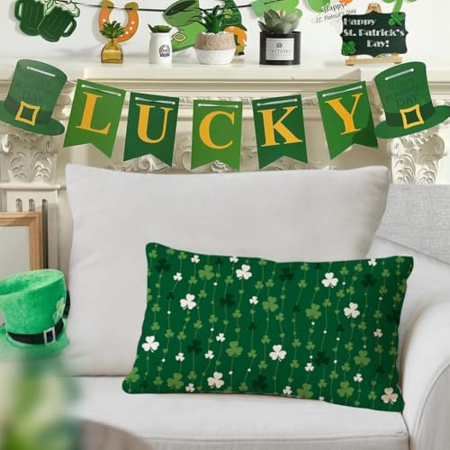 St. Patrick's Day Green Shamrock Throw Pillow Cover 12x20"