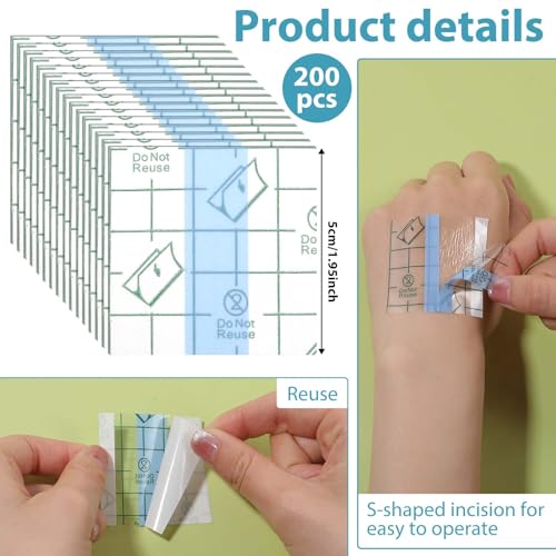 200 Pcs Transparent Stretch Adhesive Bandage, Waterproof Clear Adhesive Bandages, Aftercare Clear Film Dressing Bandages, Second Skin Tattoo Cover Wound Over for Tattoo Aftercare 1.96¡¿1.96
