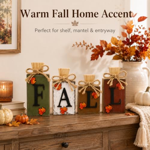 4Pcs Rustic Wooden FALL Sign Set - Farmhouse Autumn Table Decor (FALL-2)