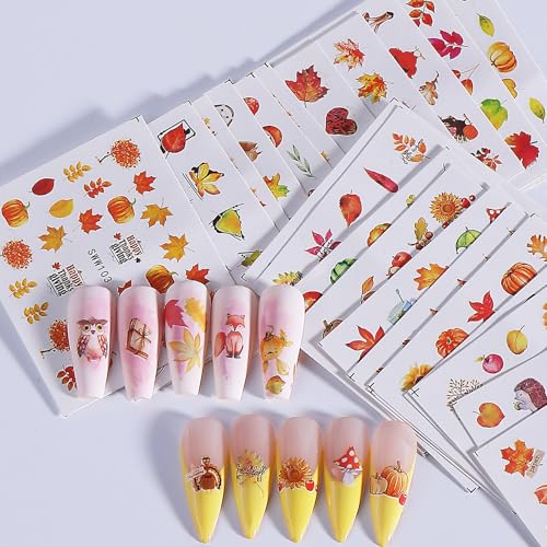 Autumn Water Nail Decals 24 Sheets Fall Thanksgiving Nail Art Stickers
