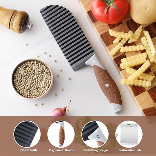 OLULU Crinkle Cutter for Veggies, Stainless Steel Wavy Fry Slicer