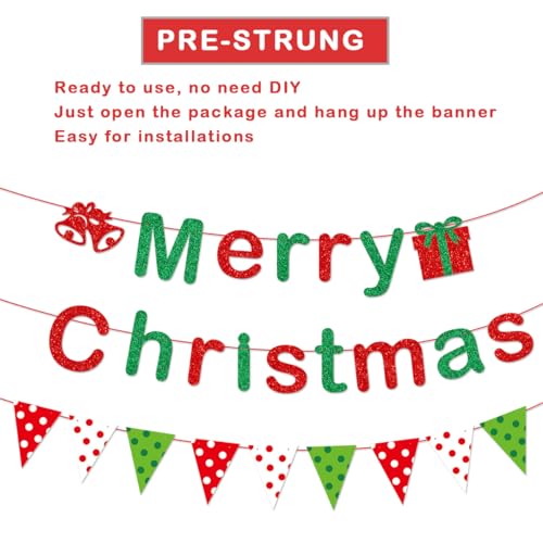 Christmas Banner with Glitter Letters - Red, Green, White Holiday Decor for Classroom & Party