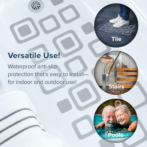 SlipX Solutions Square Non-Slip Bathtub Stickers, 21-Piece Set, Gray