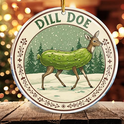 Funny Christmas Ornament - Naughty Deer Pickle Gag Gift Acrylic Decor - 3.6in