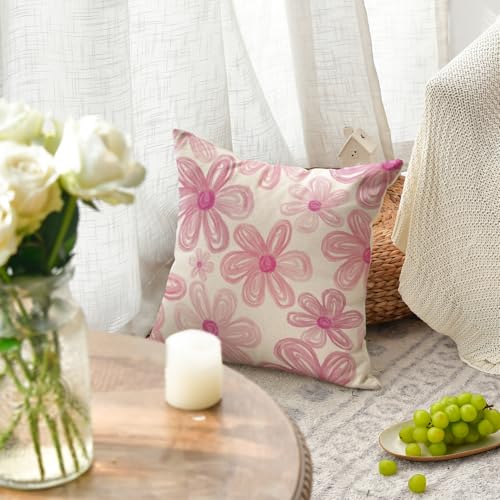 AVOIN colorlife Pink Daisy Throw Pillow Covers, 18x18 Inch, Set of 2
