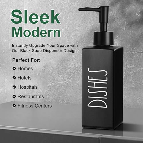 RACOBOT Matte Black Glass Dish Soap Dispenser - Farmhouse Style, 12.3 fl oz