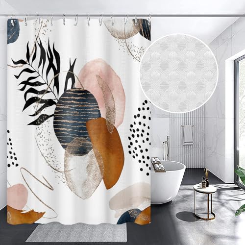 Yeele Boho Abstract Geometric Shower Curtain, 71x71 Inch Waterproof