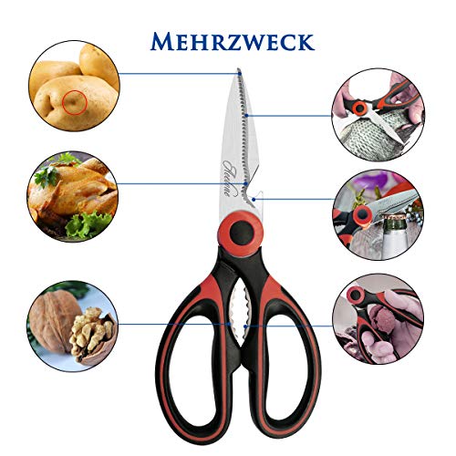Acelone Heavy Duty Kitchen Shears, Ultra Sharp Stainless Steel Scissors - Red & Black