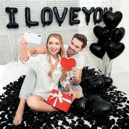 I Love You Heart Balloon Set with 500 Black Rose Petals