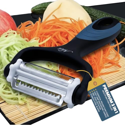 Neez 3-in-1 Julienne & Vegetable Peeler Set - Black & Blue Kitchen Tool