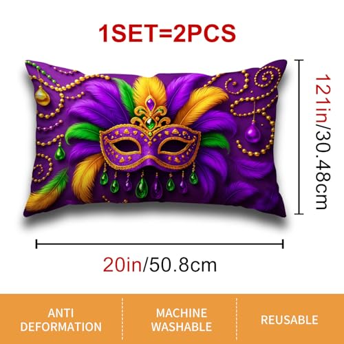 Colorful Mask Lumbar Pillow Covers Set of 2 - 12x20 Satin
