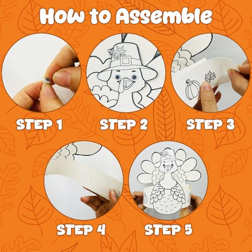 Thanksgiving Coloring Turkey Crowns - 12PCS Paper Headbands for Kids