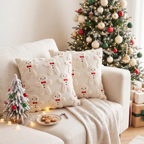 Christmas Gingerbread Pillow Covers – Soft Polyester, 18x18 in, 2 Pack