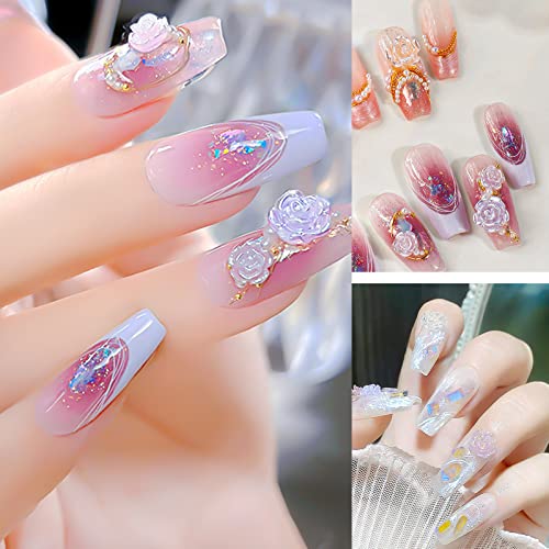 Tatiwoo 300Pcs Purple 3D Nail Charms Assorted Shapes Flower Butterfly Bowknot
