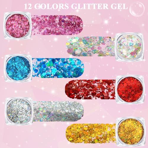 Yioyeoi Chunky Body Glitter Gel - 12-Color Holographic Festival Makeup