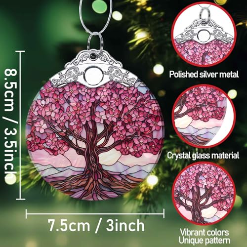 Pink Tree of Life Christmas Ornament Double-Sided Stained Glass Suncatcher - Pink Variation