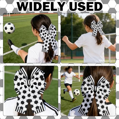 2Pcs Soccer Ball Bow Hair Clips - Black and White Football Hair Accessories