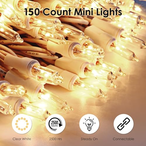 Meteds Warm White Christmas Lights 150 Count 32Ft Connectable String Set
