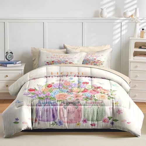 Christmas Comforter Set with Sheets - 7 Piece Floral Bedding Set