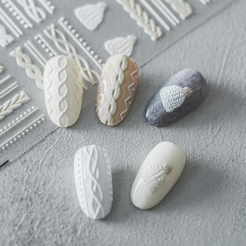CEWEWP 5D Embossed Winter Knitted Nail Stickers Christmas Sweater Decals