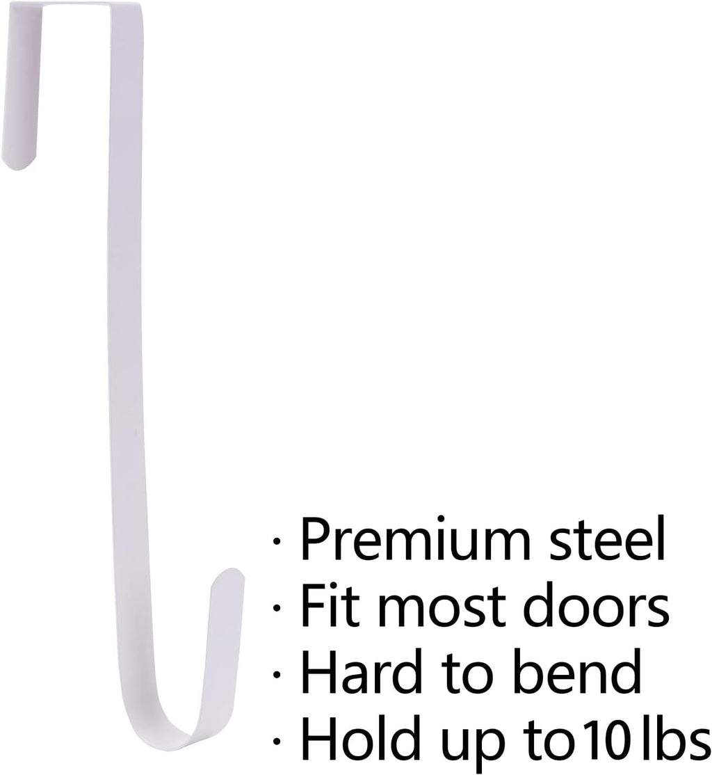 Sattiyrch 12" Wreath Hanger - Durable Steel Over The Door Hook for Front Door | White, 2-Pack