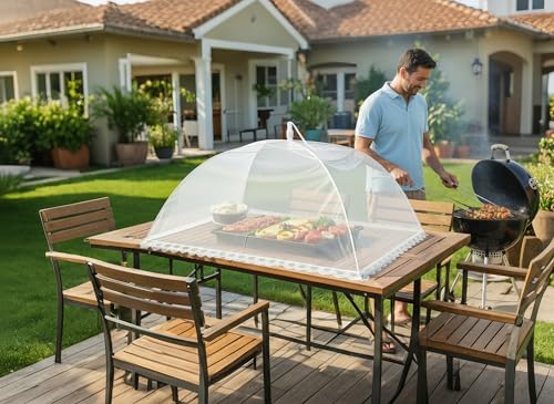 HBlife 7 Pack Mesh Food Covers Set - Jumbo 40x24in & Large 17x17in, White for Outdoor & Indoor Use