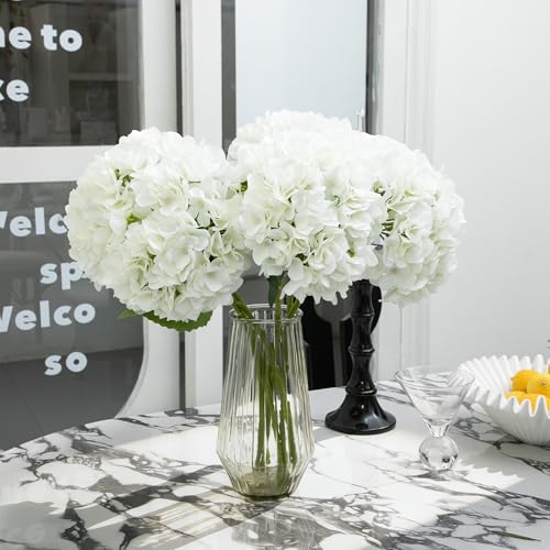 White Artificial Hydrangea Flowers - 6 Pack for Wedding, Home & Party Decor